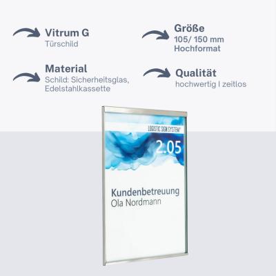 Tuerschild Vitrum G aus Glas und Edelstahl 150 105 mm